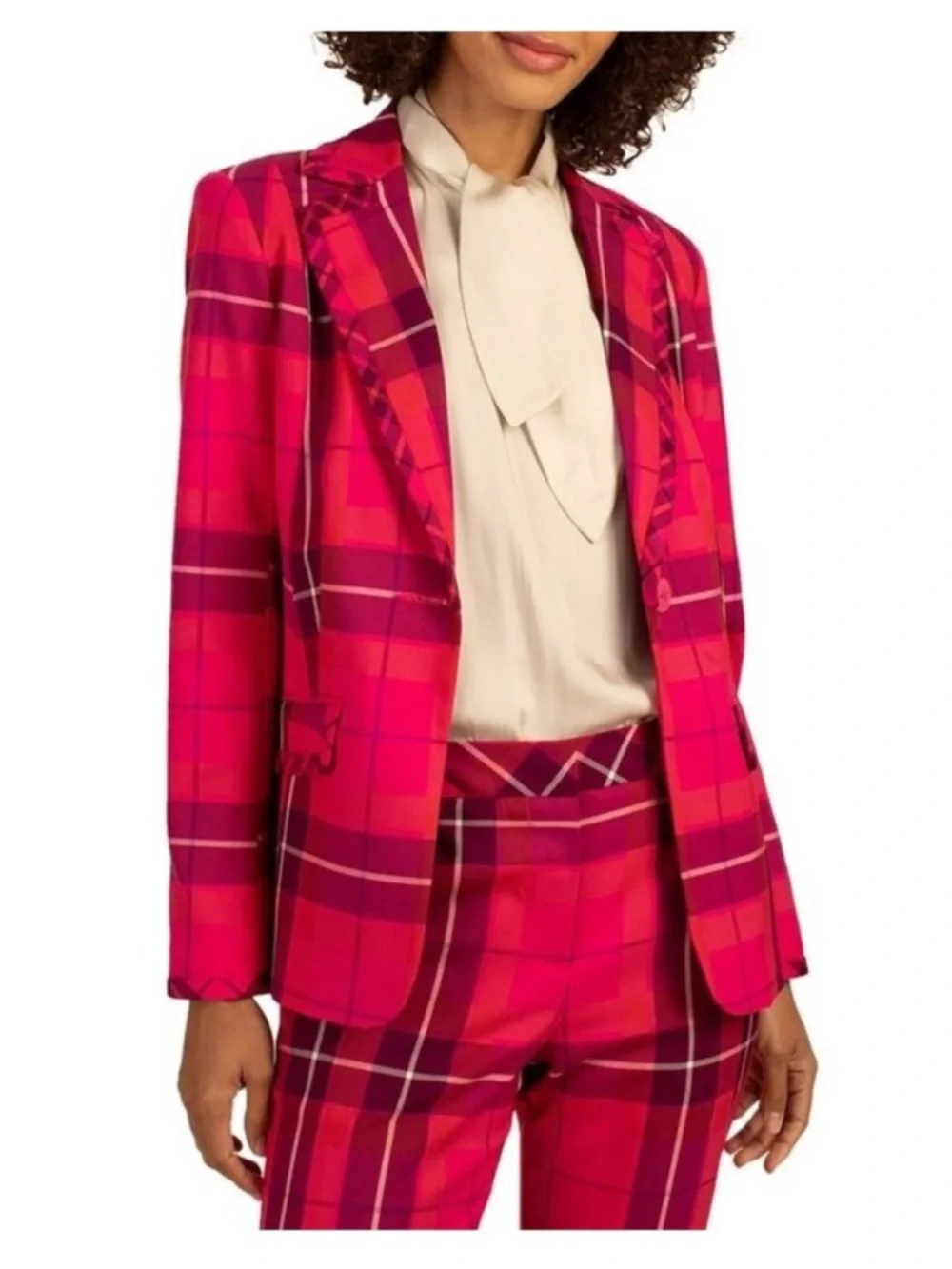 Trina Turk blazer & pants - Planet starburst, planetary Aurora pink plaid size 2